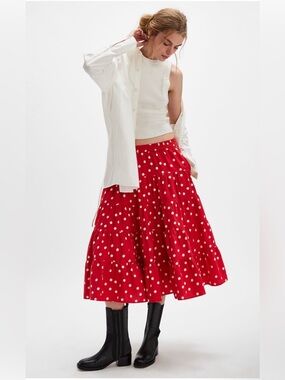 Free People In Full Swing Midi Skirt Size XS Red Combo Color New Without Tags!